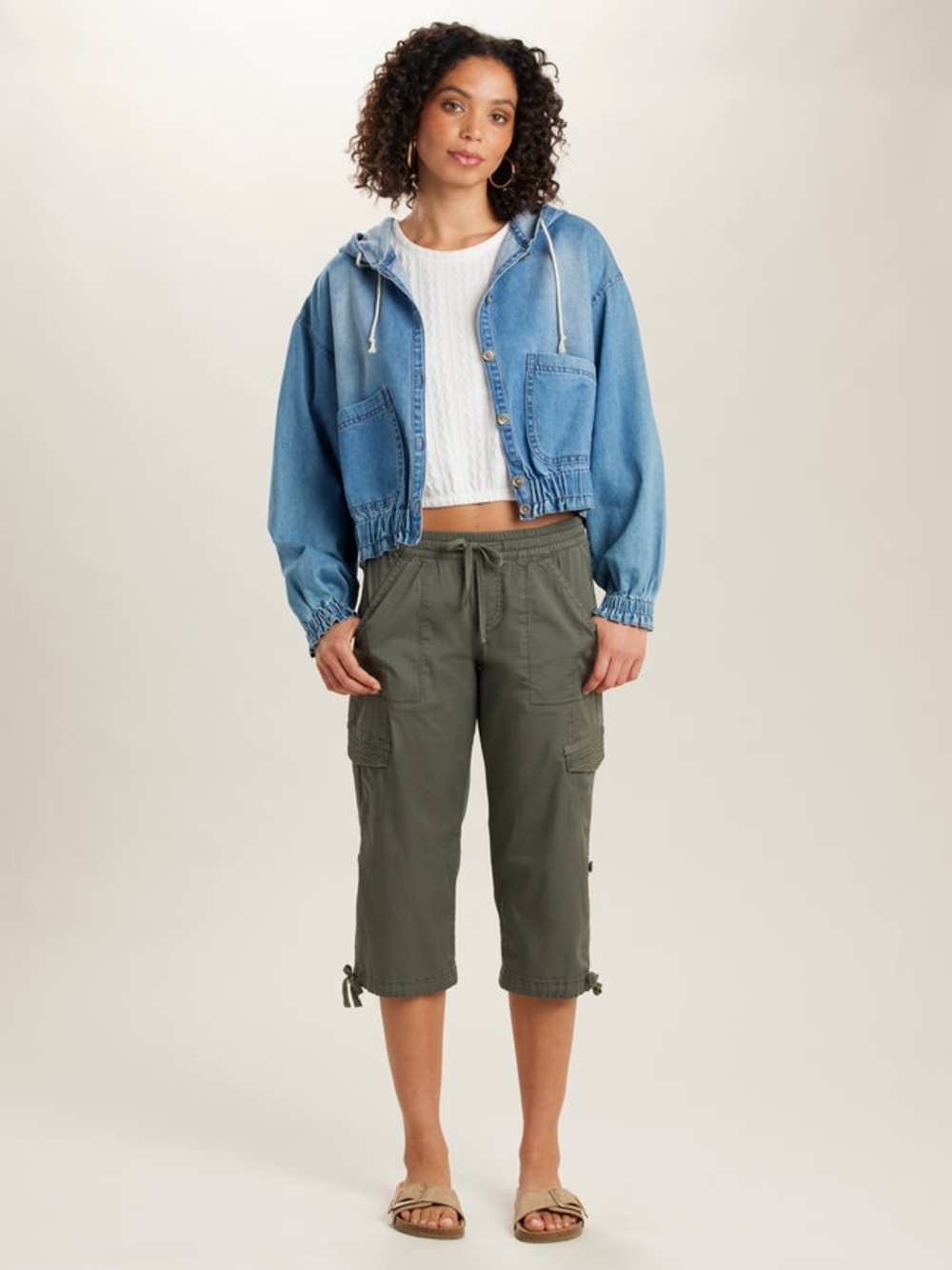 🆕 Supplies by Union Bay Harriet Crop Pants Drawstring Cargo Capris in Olive - Picture 4 of 9
